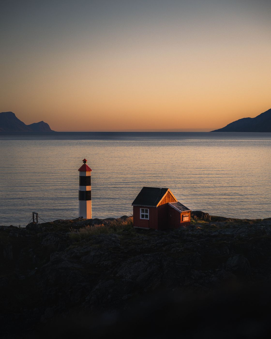Lyngstuva fyr from nearby mountain, Norway