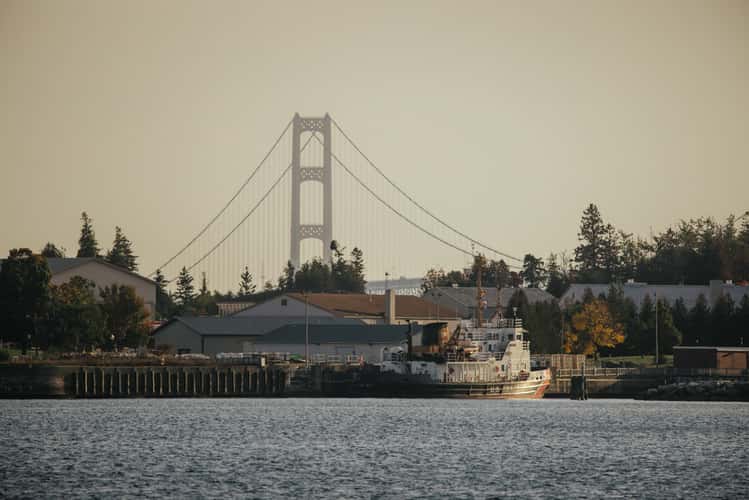 Mackinac bridge from the ferry drive, Mackinac Island