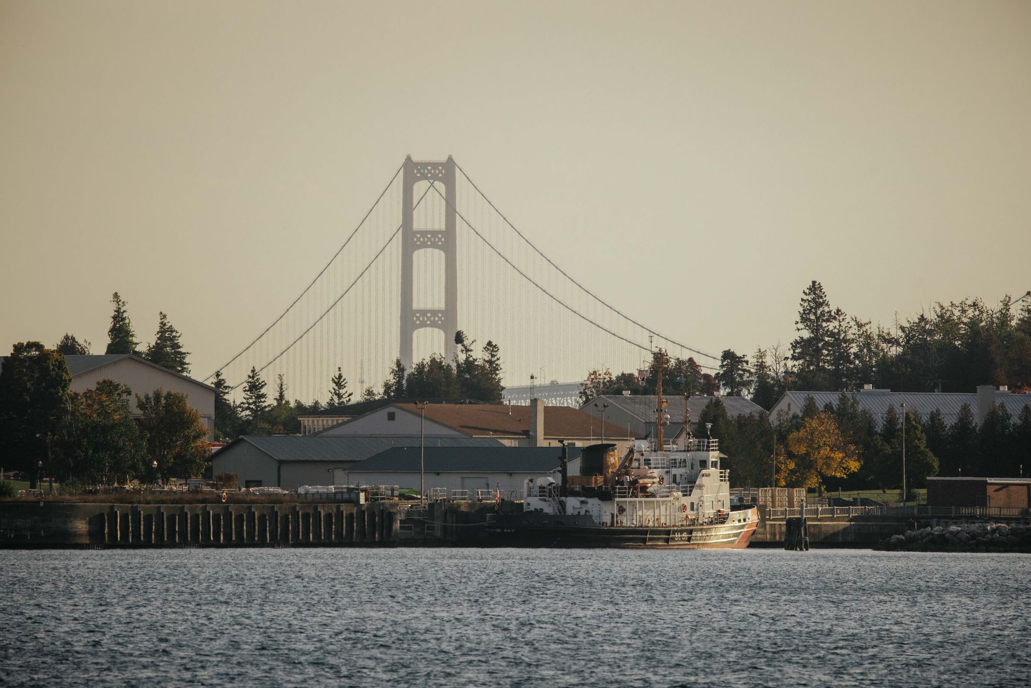 Mackinac bridge from the ferry drive, Mackinac Island, USA