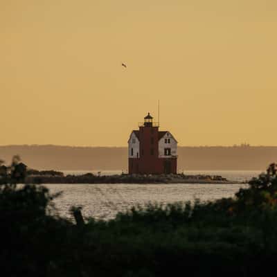 Lighthouses from Mission Point, Mackinac Island, USA