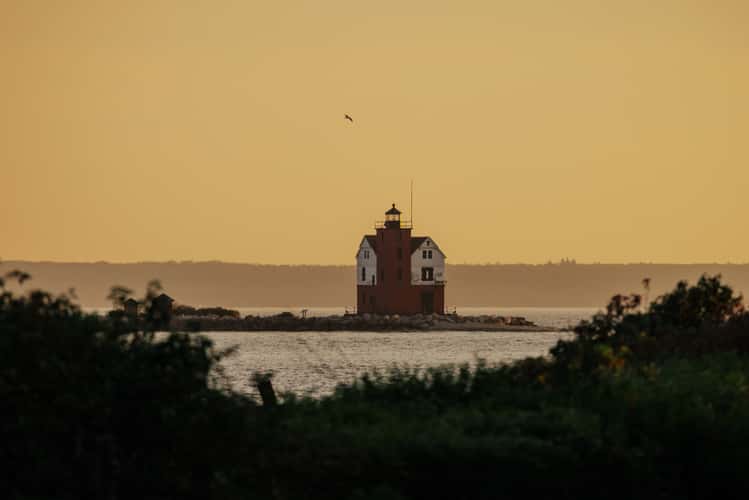 Lighthouses from Mission Point, Mackinac Island