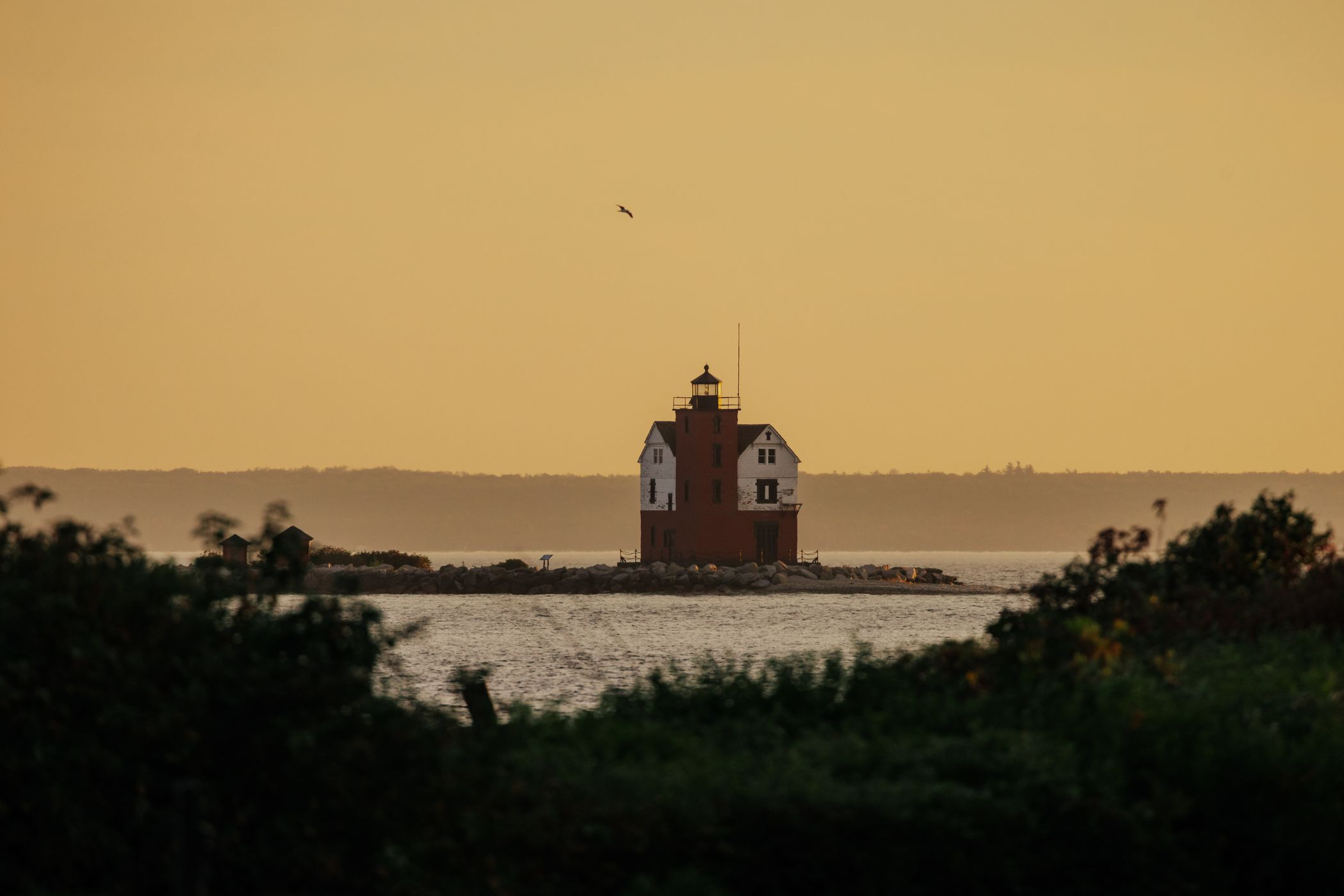 Lighthouses from Mission Point, Mackinac Island, USA