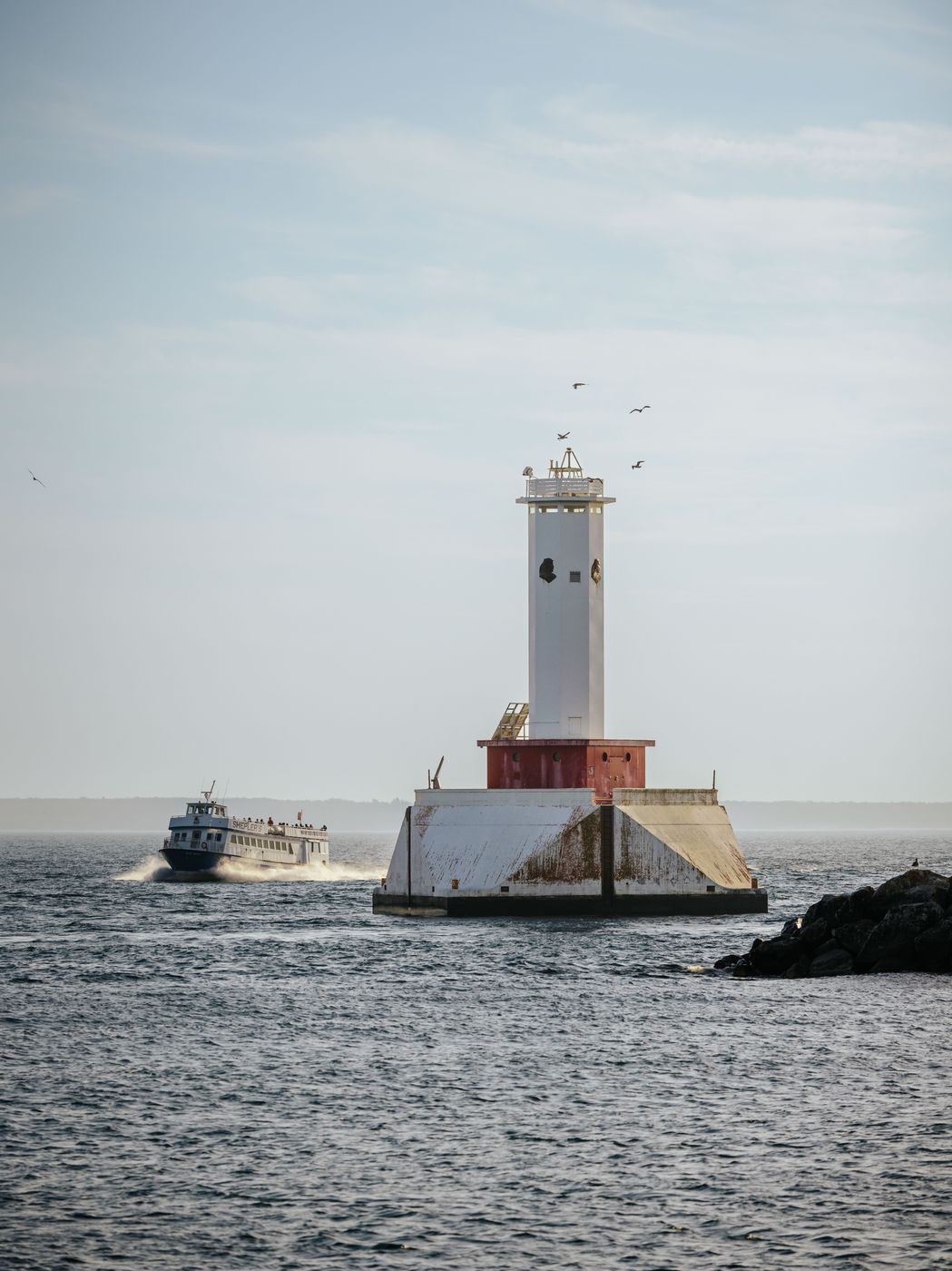 Lighthouses from the ferry drive, Mackinac Island, USA