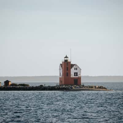 Lighthouses from the ferry drive, Mackinac Island, USA
