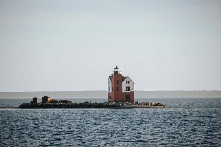 Lighthouses from the ferry drive, Mackinac Island