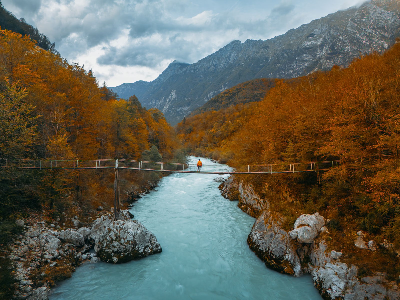 Soča Suspension Bridge (Drone), Slovenia
