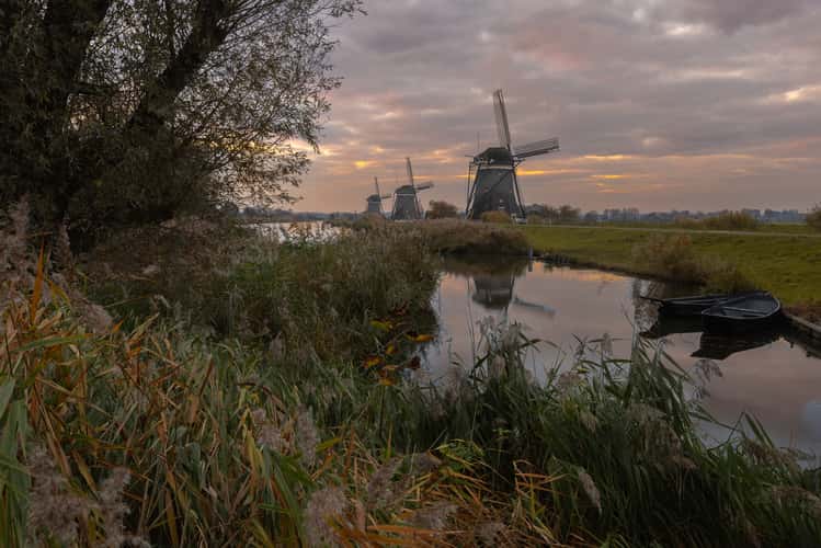 Sunset on Driemanspolder Windmills in Stompwijk