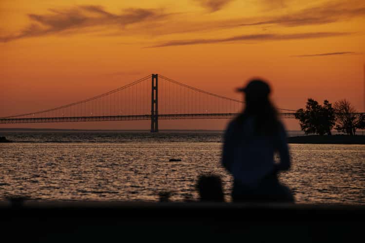 Sunset view to Mackinac bridge from Mackinac Island