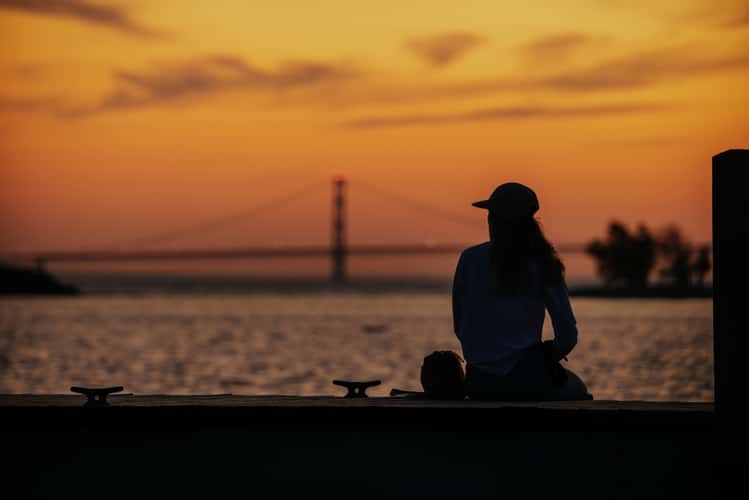 Sunset view to Mackinac bridge from Mackinac Island