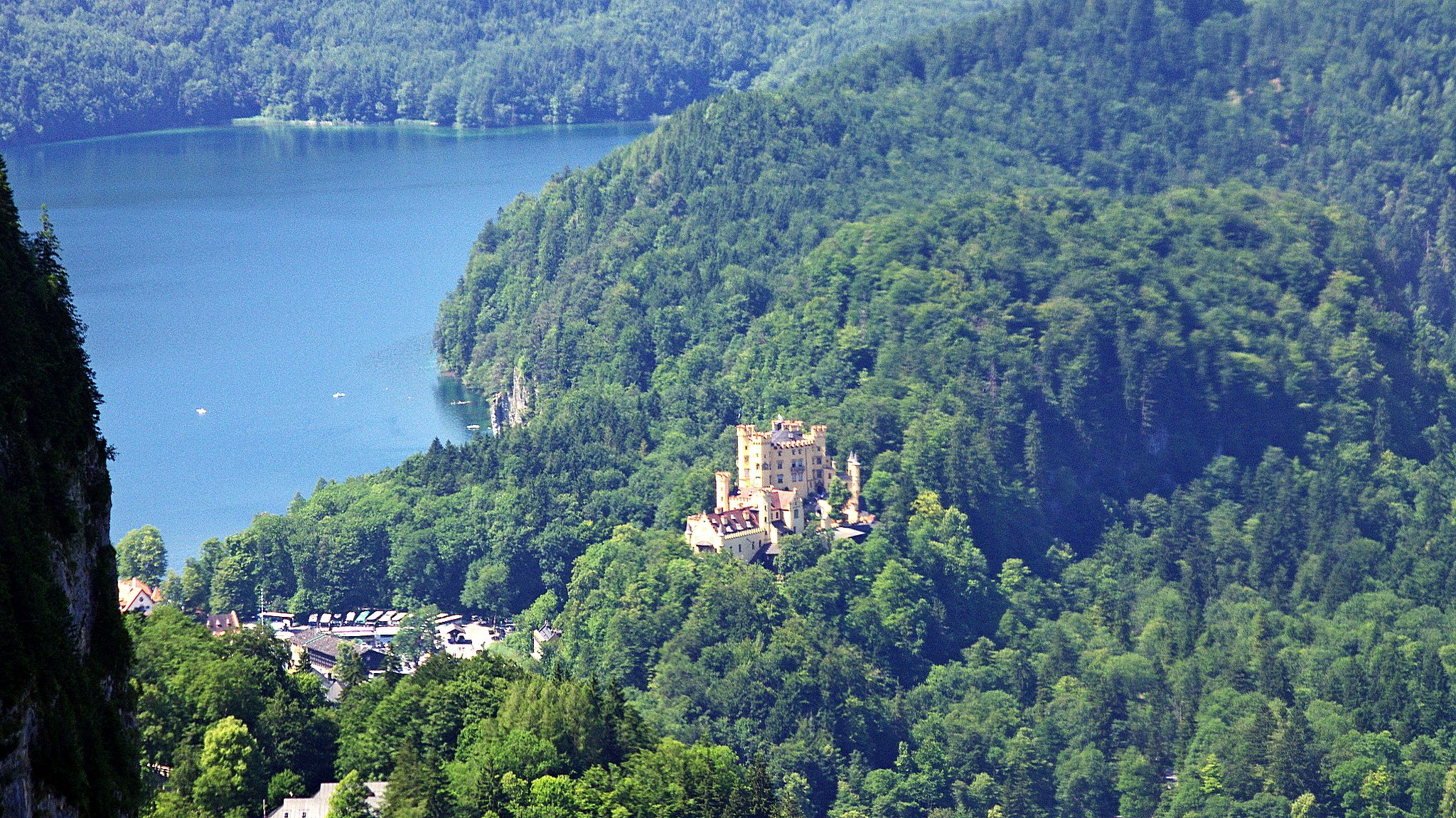 Tegelbergbahn with view on Neuschwanstein castle, Germany