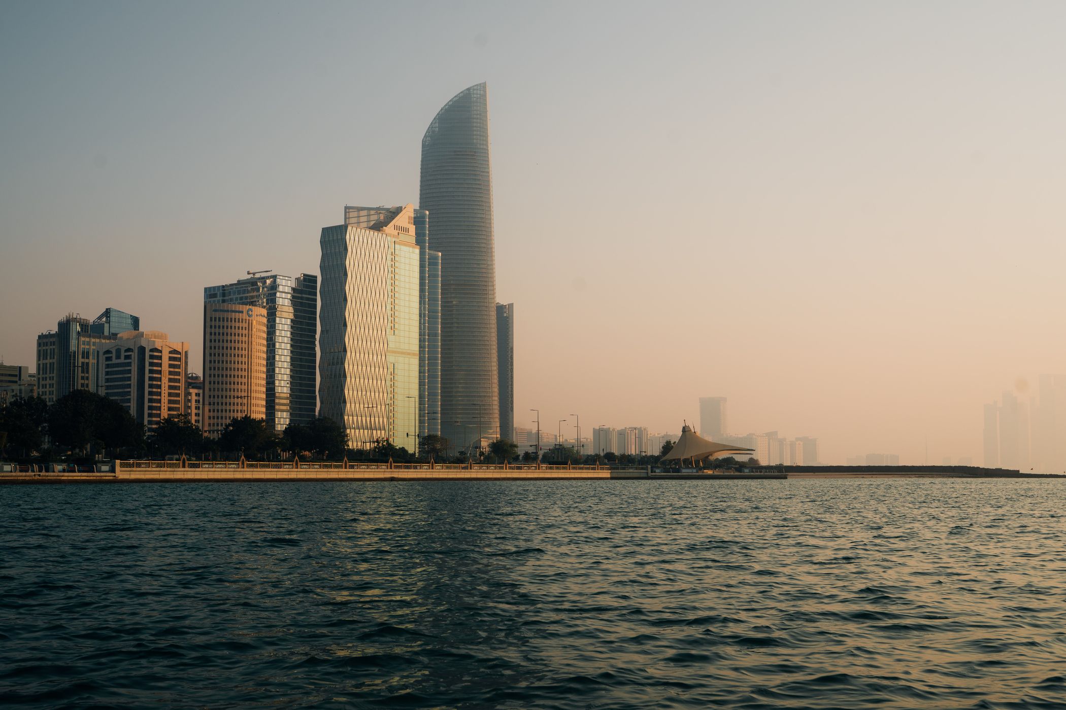 Abu Dhabi Skyline from the water, United Arab Emirates