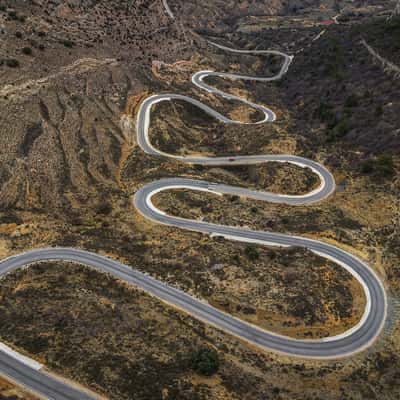 Curvy road near Pitarque (drone), Spain