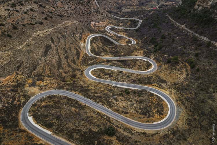 Curvy road near Pitarque (drone)
