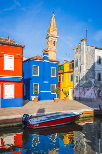 Row of colorful houses in Burano