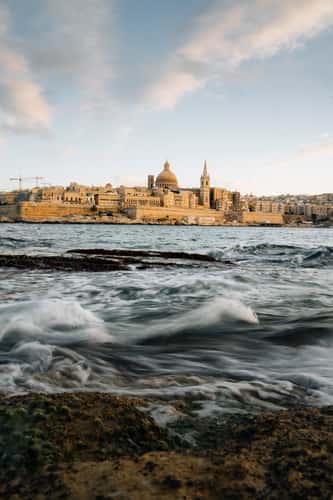 View from the beach Carmelite Church – Valletta, Malta