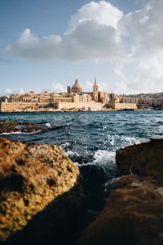 View from the beach Carmelite Church – Valletta, Malta