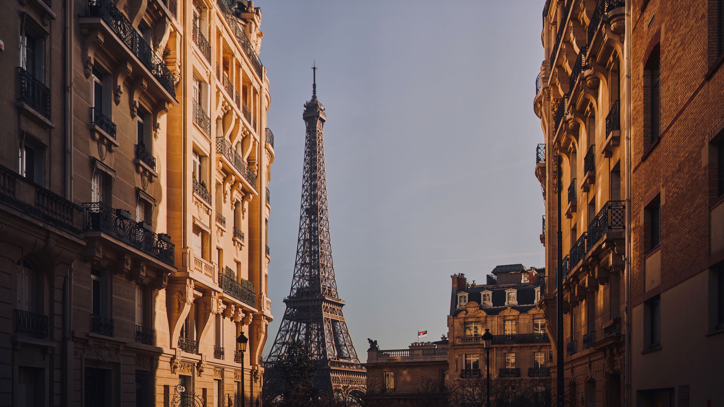 Eiffel Tower view from the street, Paris, France