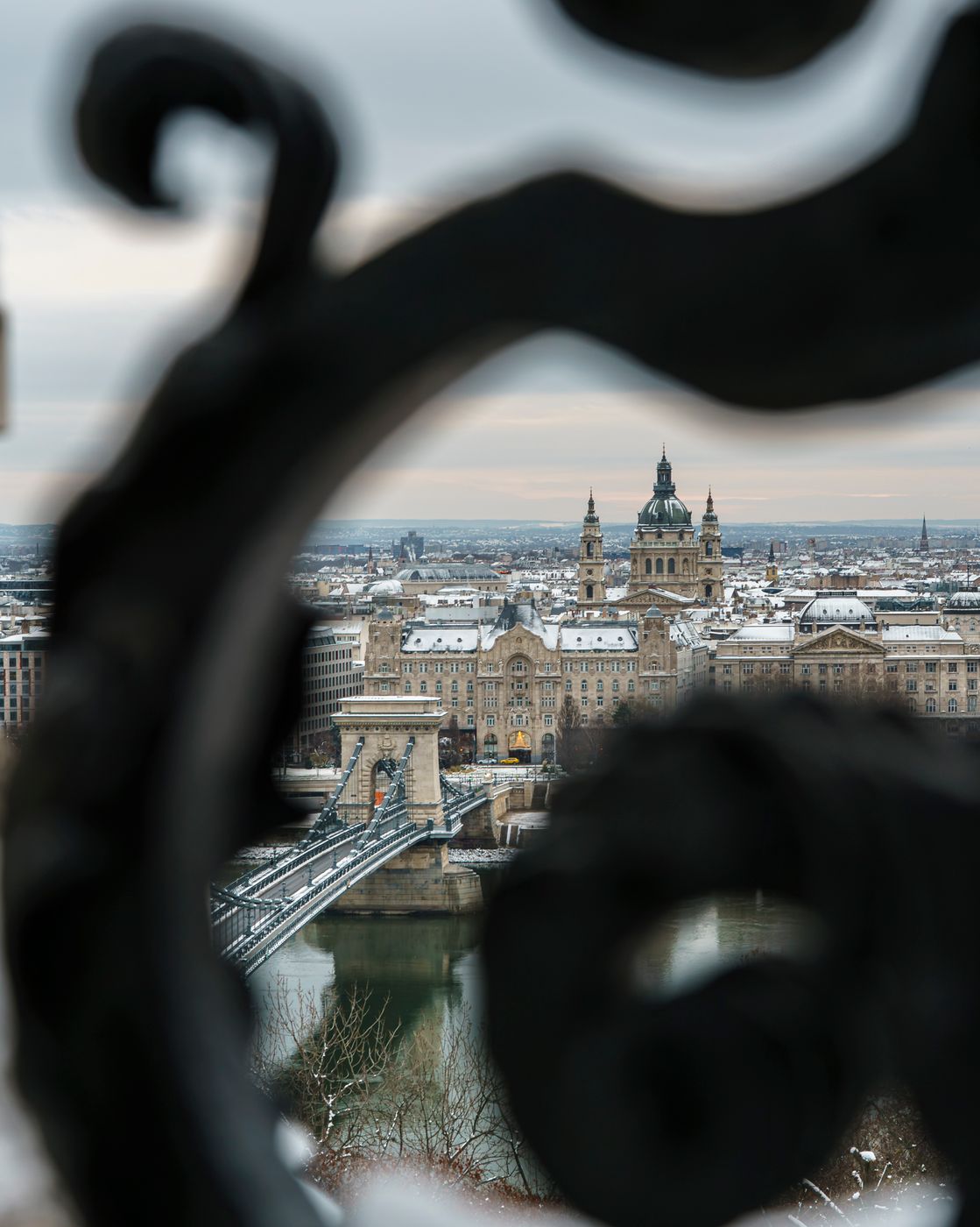 Framed Szechenyi Chain bridge in Budapest, Hungary, Hungary