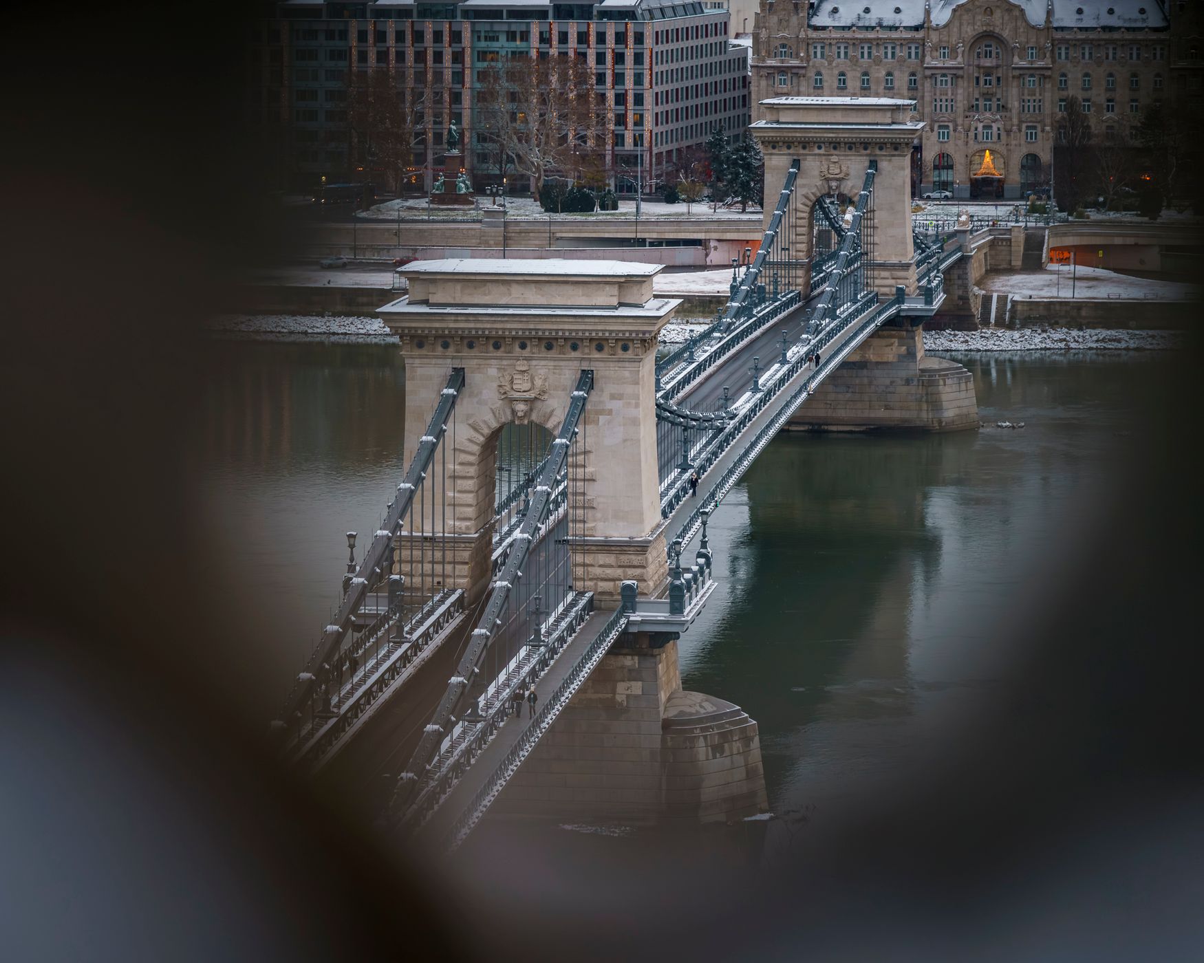 Framed Szechenyi Chain bridge in Budapest, Hungary, Hungary