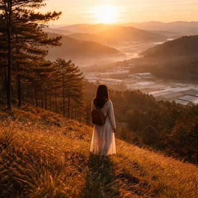 Grass Hill Overlooking the Valley – A Quiet Sunset View, Vietnam