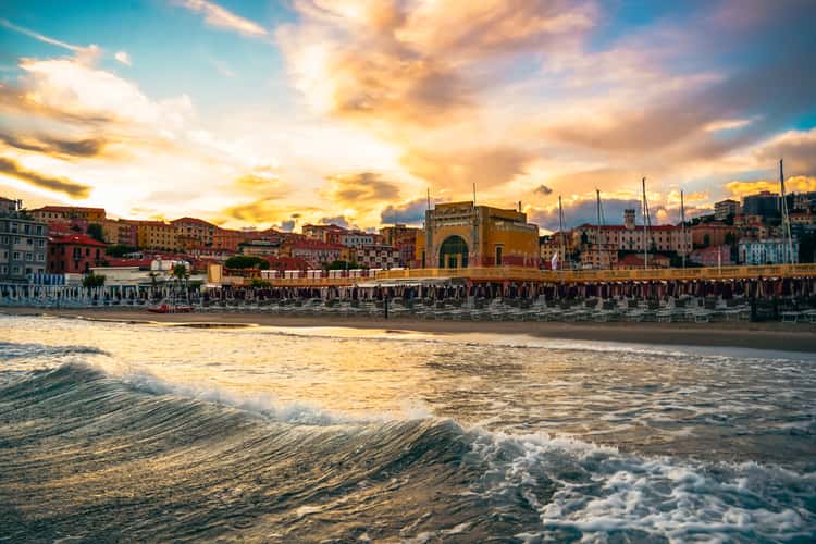 Imperia old town view at the beach