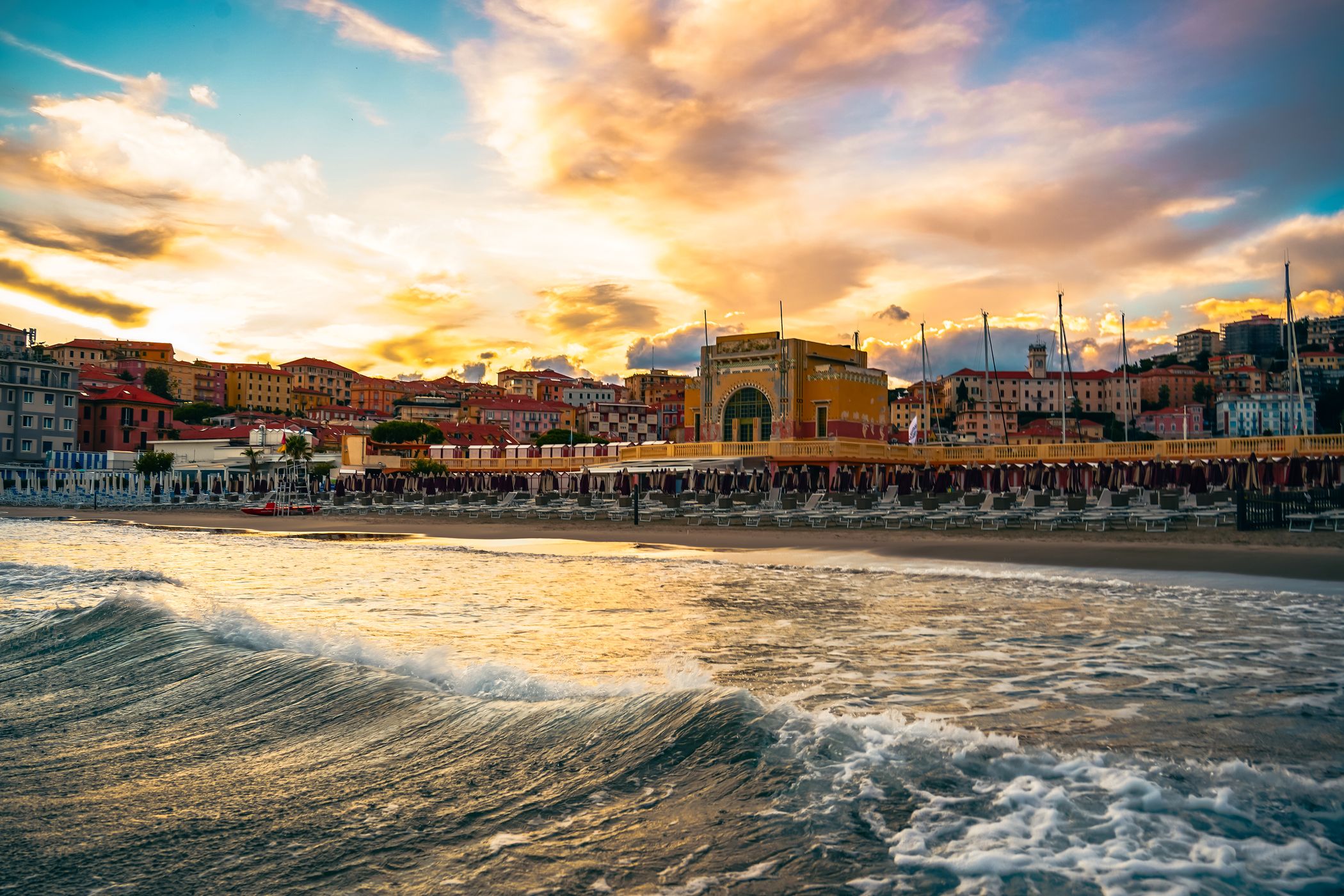 Imperia old town view at the beach, Italy