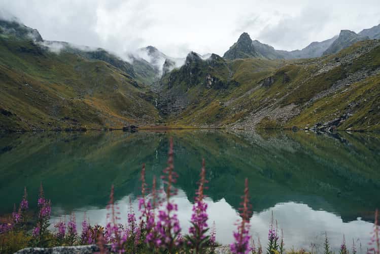 Lac de Louvie with flowers