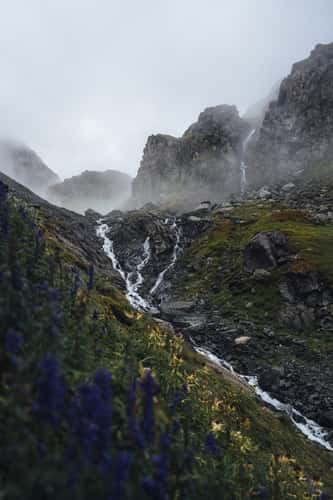 Moody Alpine Waterfall