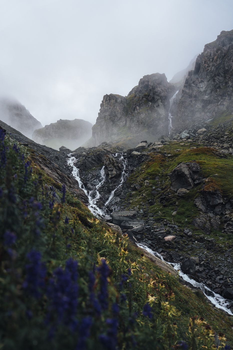 Moody Alpine Waterfall, Switzerland
