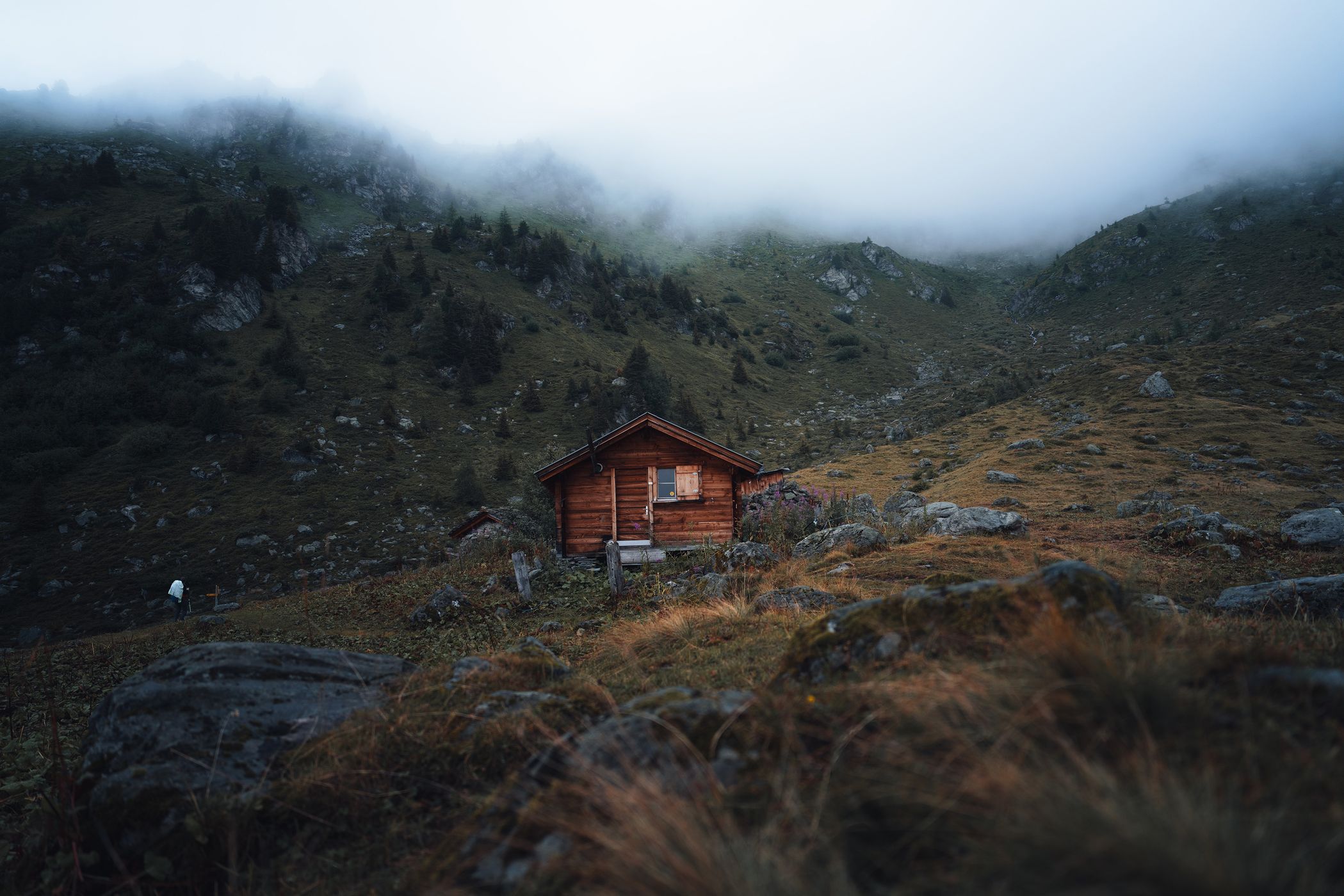 Moody mountain hut, Switzerland