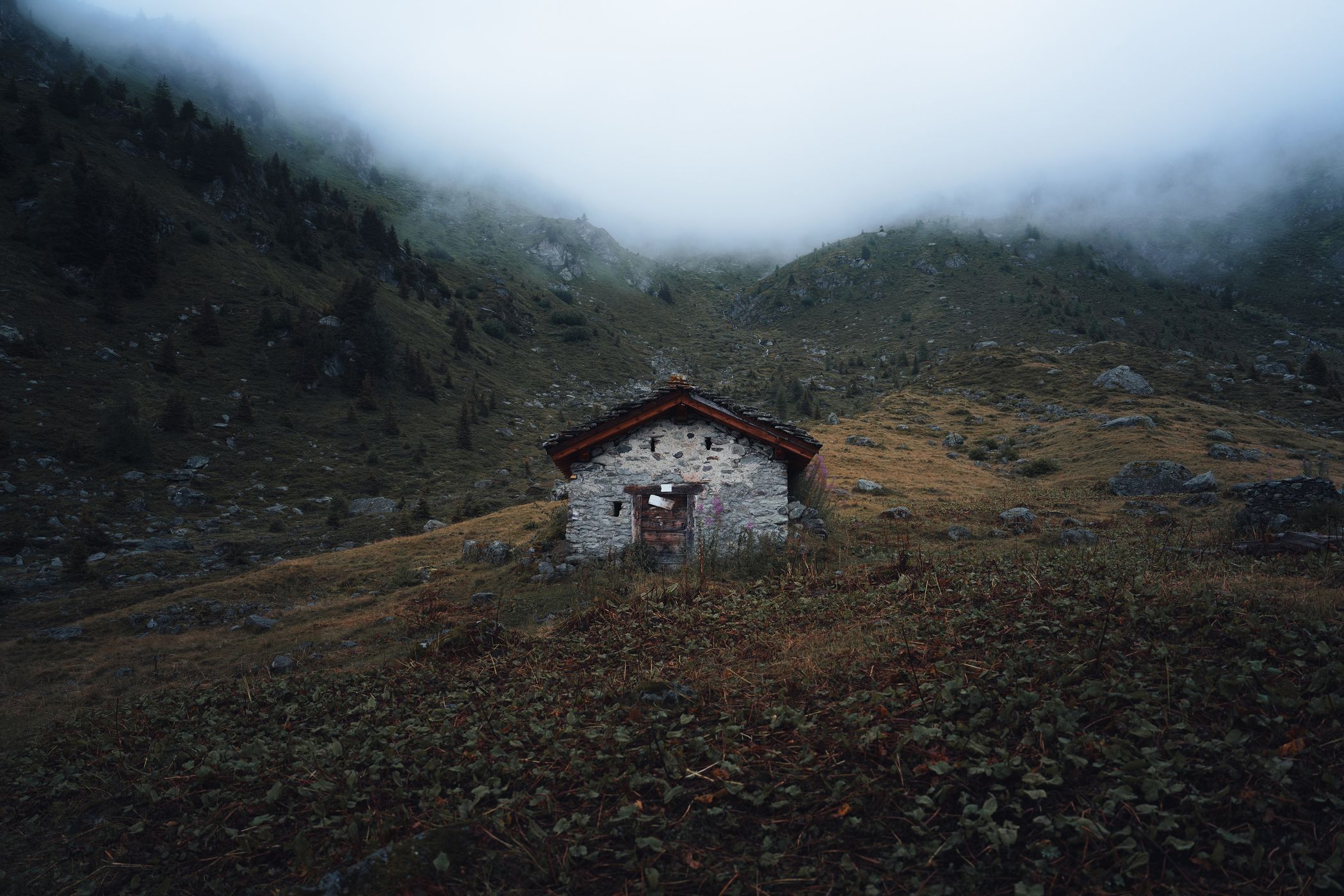 Moody mountain hut, Switzerland