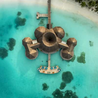 Ocean over bungalows in maldives, Maldives