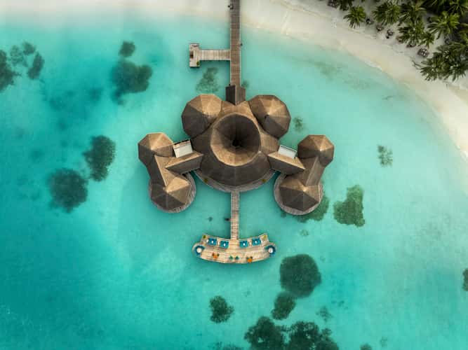 Ocean over bungalows in maldives
