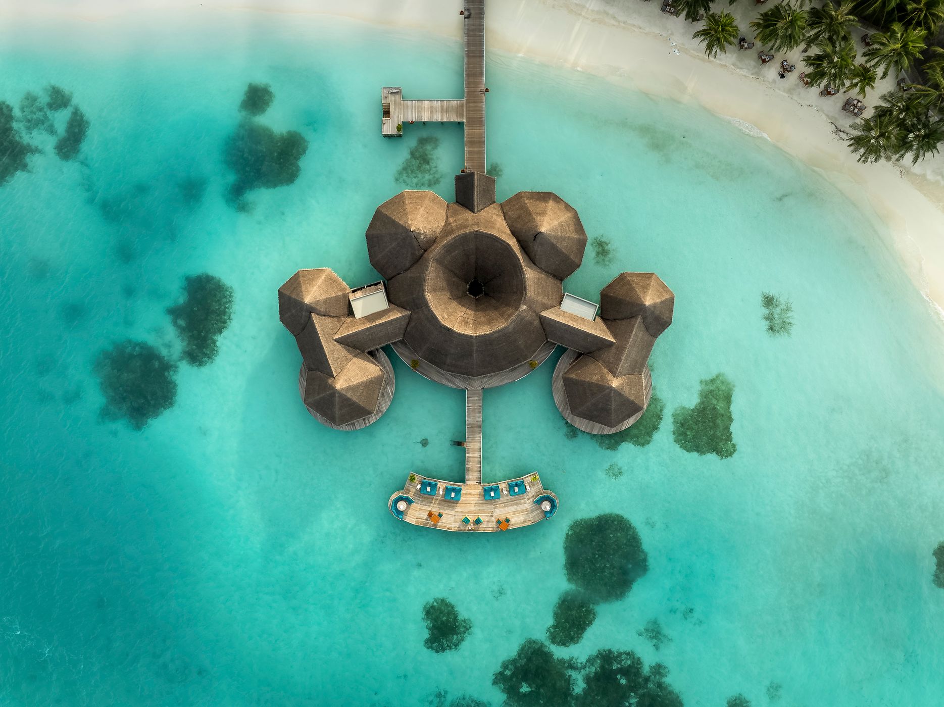 Ocean over bungalows in maldives, Maldives