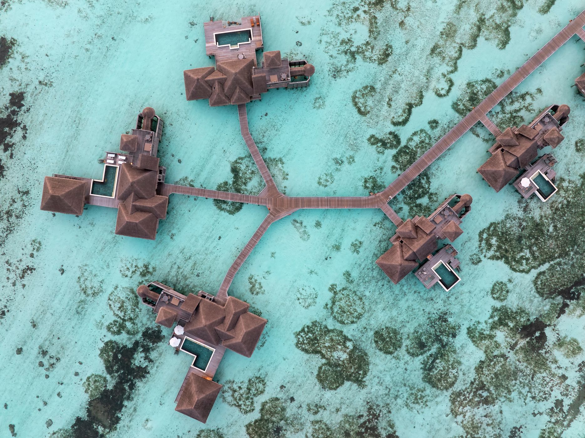 Ocean over bungalows in maldives, Maldives