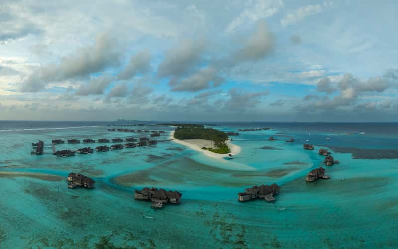 Ocean over bungalows in maldives