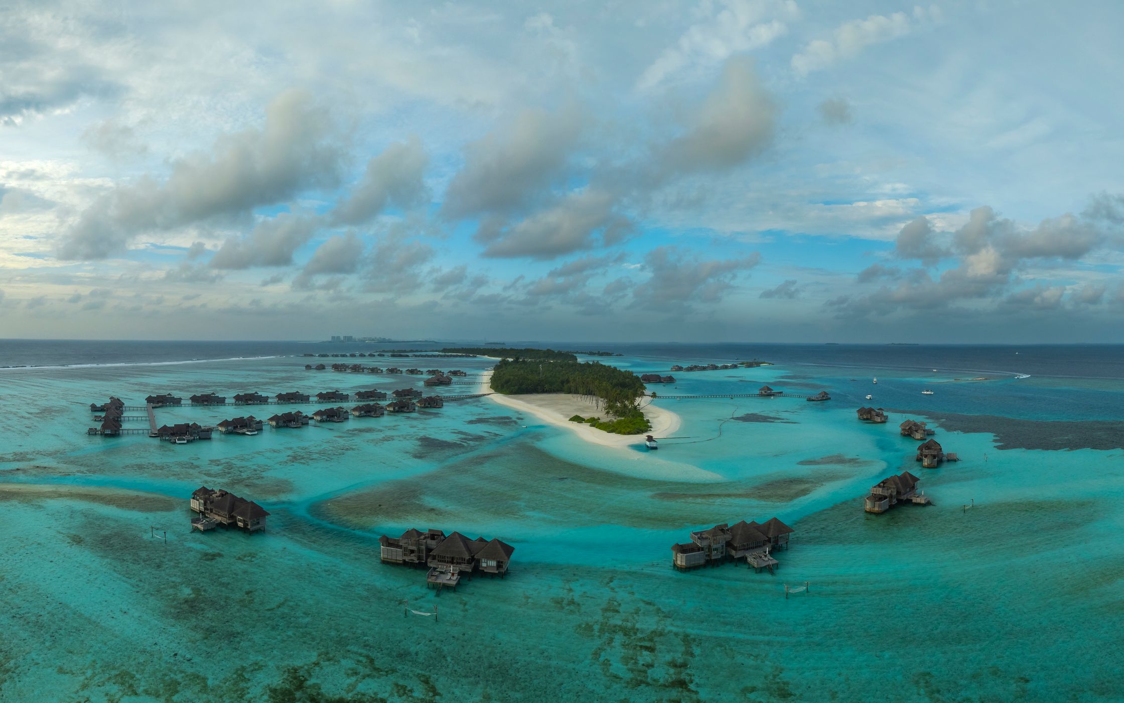 Ocean over bungalows in maldives, Maldives