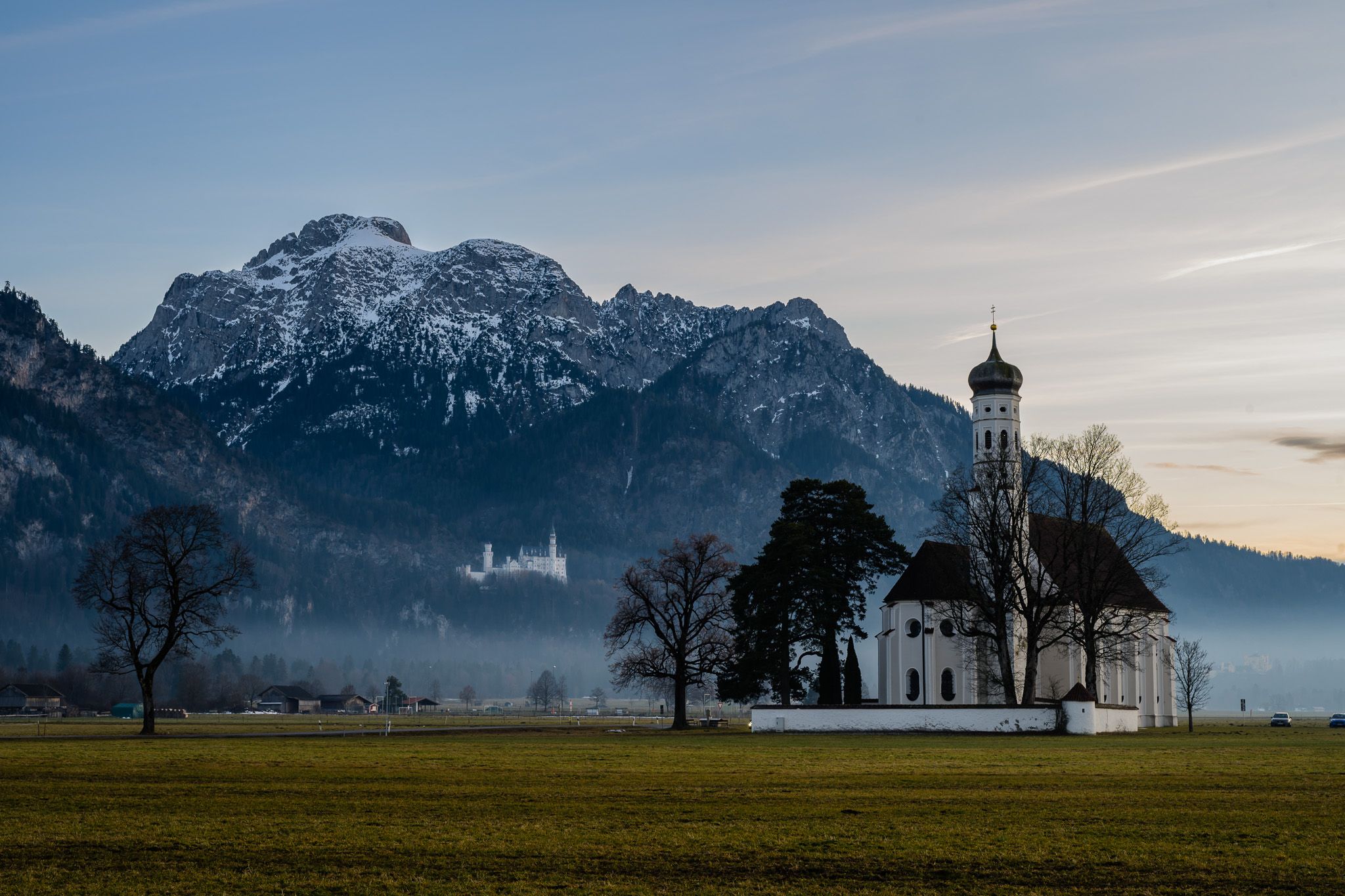 St. Coloman Church with Neuschwanstein, Bavaria, Germany