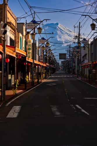 Street with view on Mount Fuji, Fujiyoshida