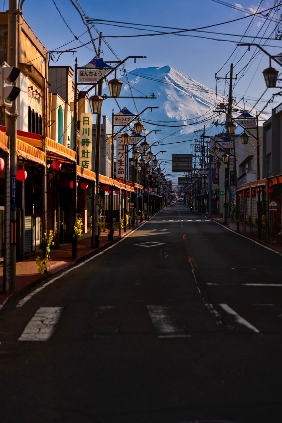 Street with view on Mount Fuji, Fujiyoshida, Japan
