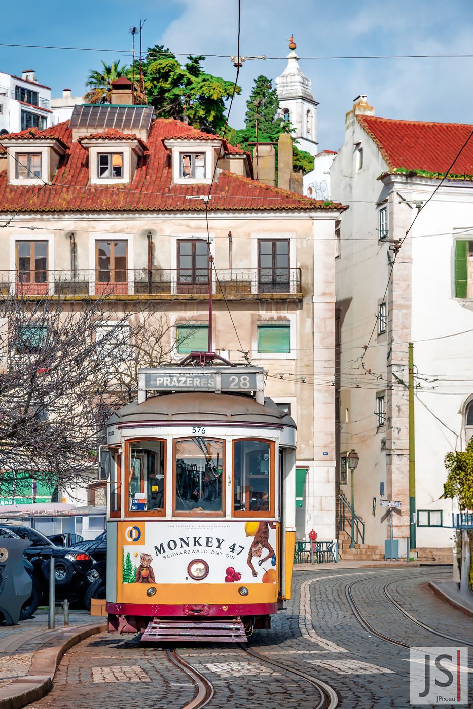 Tram 28 at Largo das Portas do Sol, Portugal