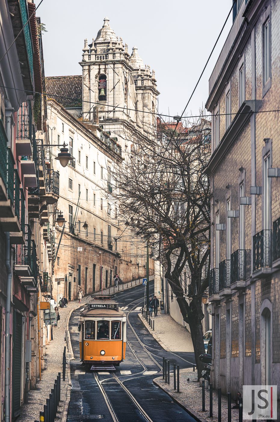 Tram 28 near Igreja de Santa Catarina, Portugal