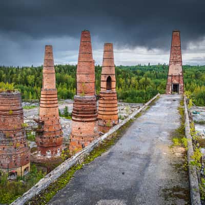 Abandoned factory in Ruskeala (drone), Russian Federation