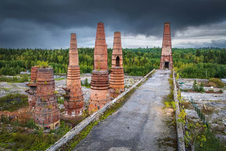 Abandoned factory in Ruskeala (drone)