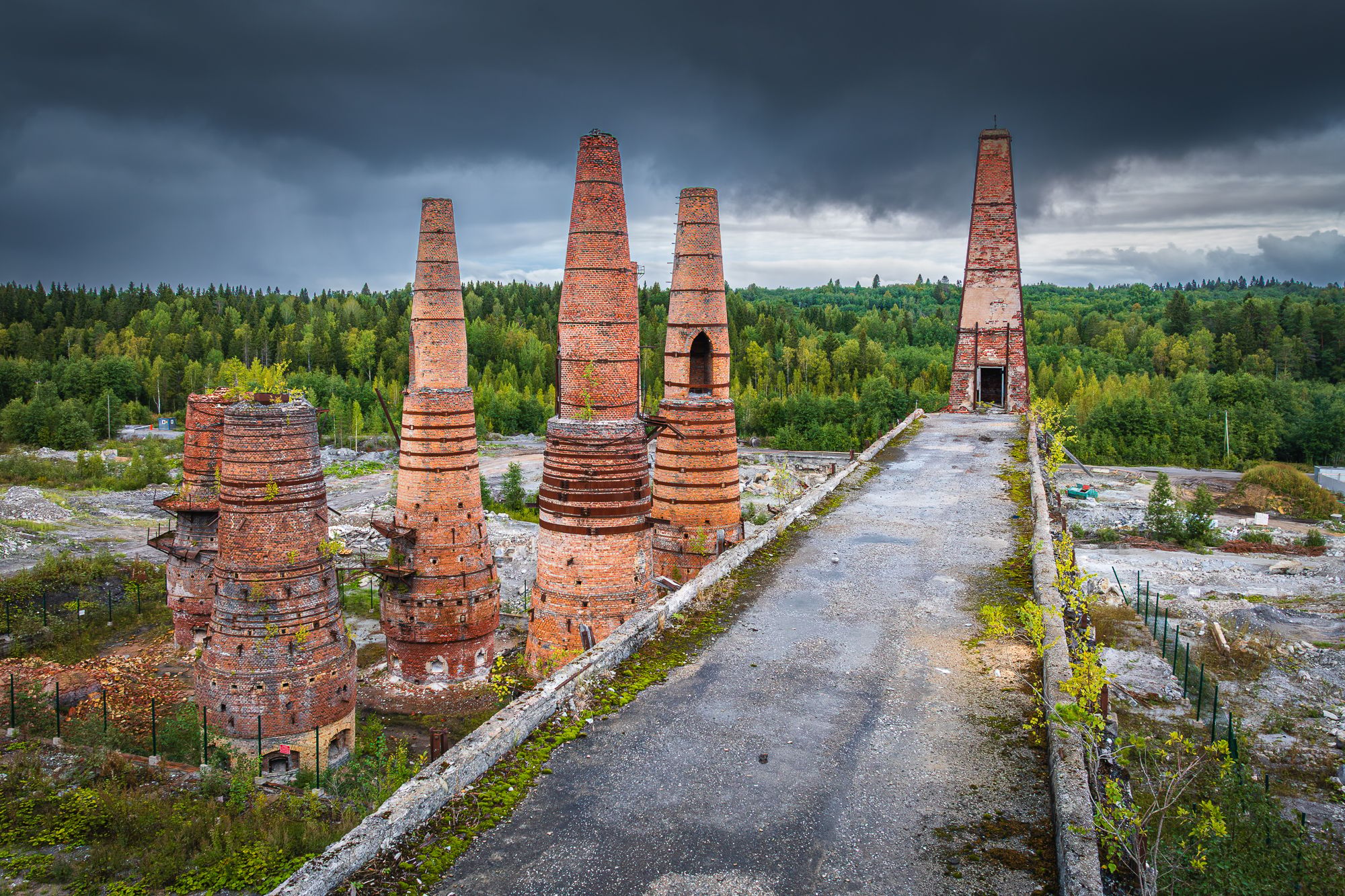 Abandoned factory in Ruskeala (drone), Russian Federation