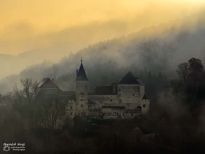 Burg Feistritz in Morning Fog