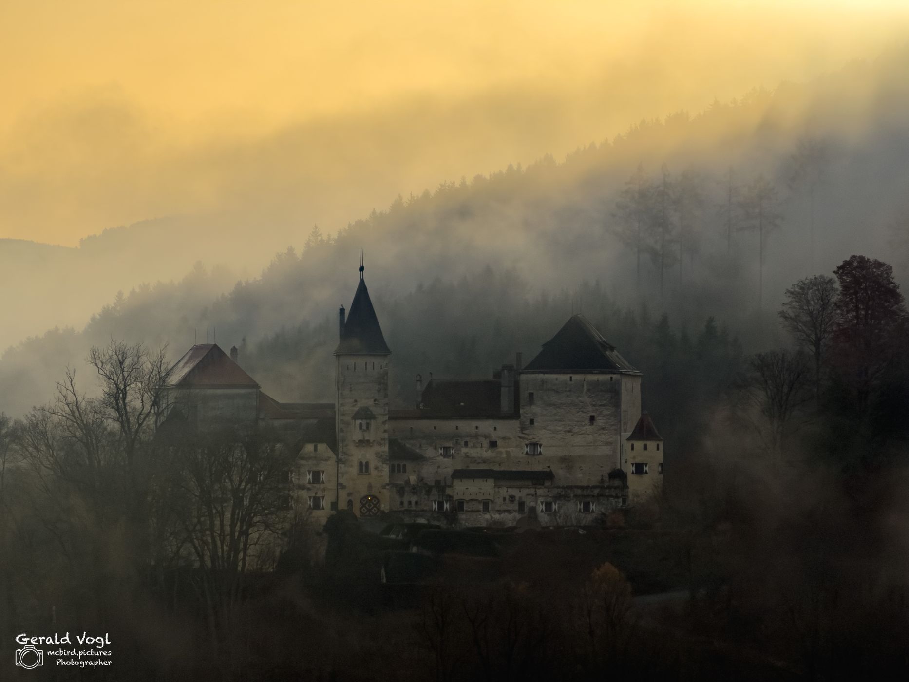Burg Feistritz in Morning Fog, Austria