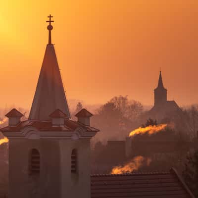 View from the dam to the churches, Slovakia (Slovak Republic)