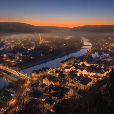 View over Riedenburg from the ruins of castle Tachenstein, Germany