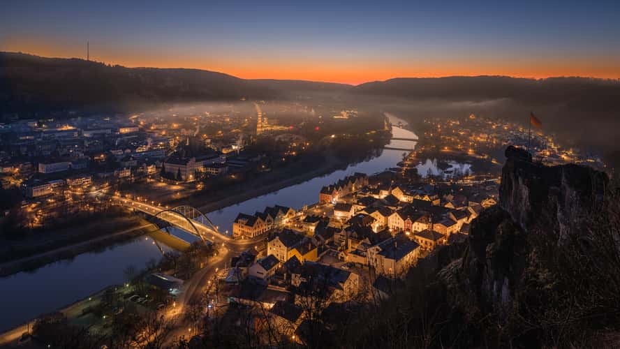 View over Riedenburg from the ruins of castle Tachenstein